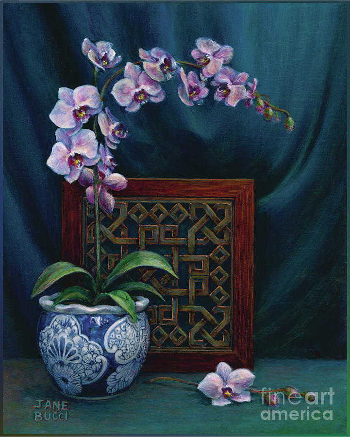 Orchids in a Chinese Pot Painting by Jane Bucci