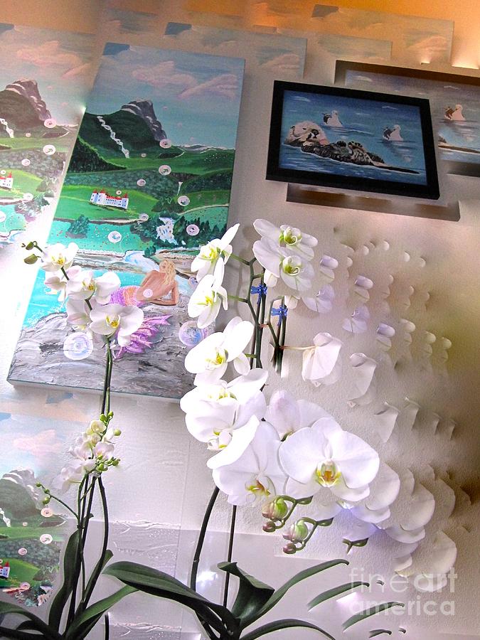 Orchids Mermaids Otters Oh My Painting by Phyllis Kaltenbach
