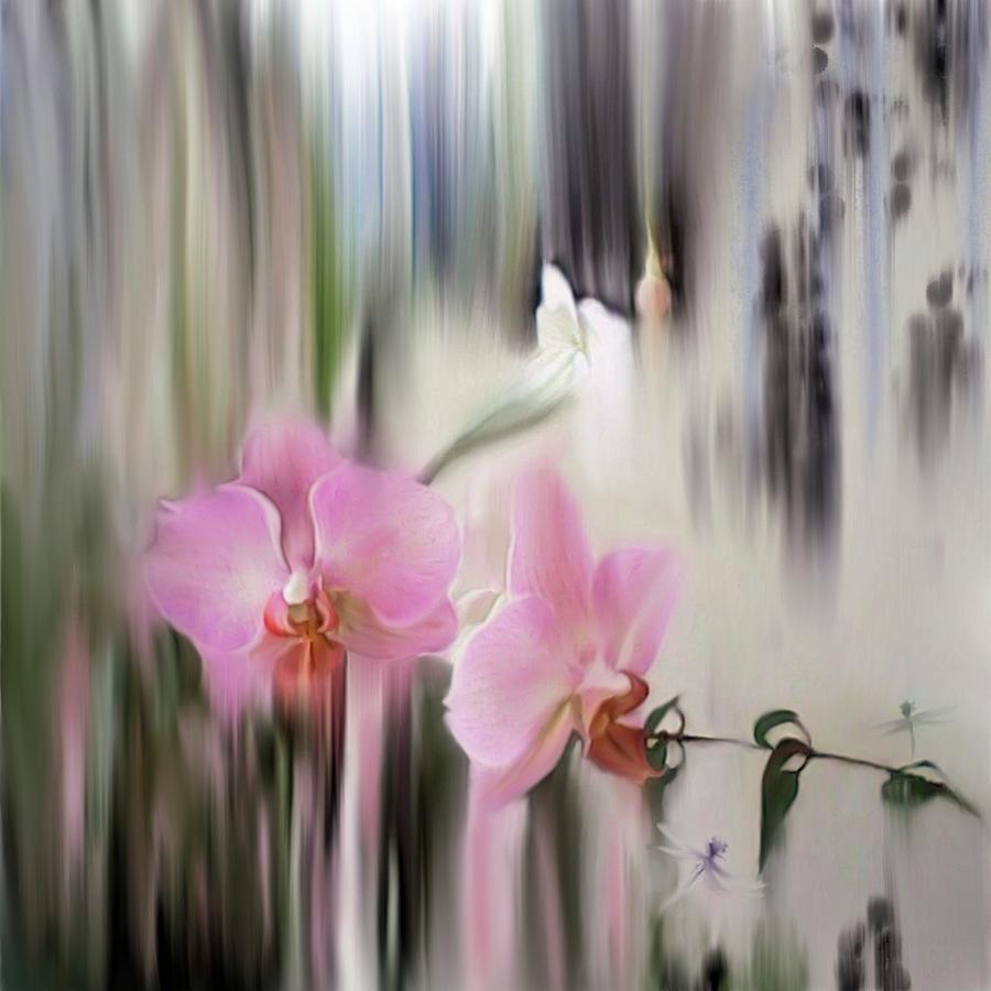 Orchids with dragonflies Digital Art by Sand And Chi