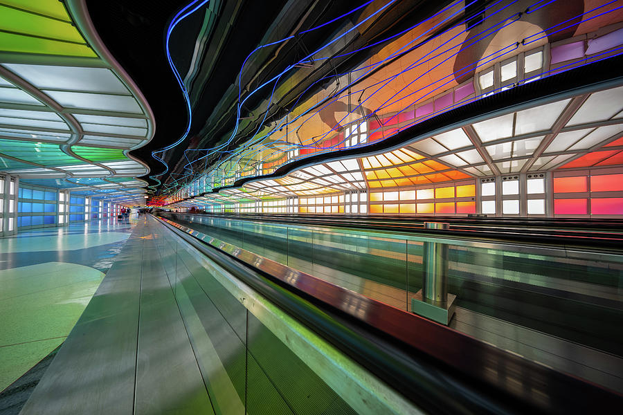 Illuminated Underpass, Chicago Airport Photograph by Judith Barath