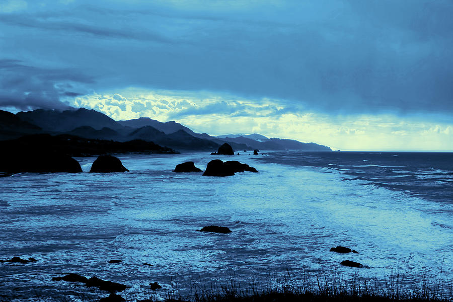 Oregon Beaches in Blue Photograph by Cathy Anderson