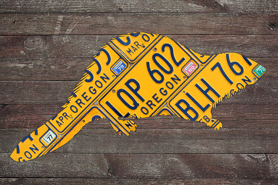 Beaver Mixed Media - Oregon Beaver Official State Animal Shape Recycled License Plate Art Series Number 003 by Design Turnpike
