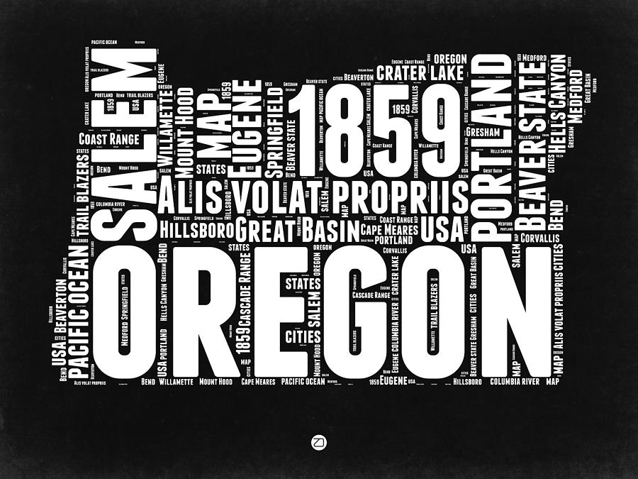Independence Day Digital Art - Oregon Black and White Map by Naxart Studio