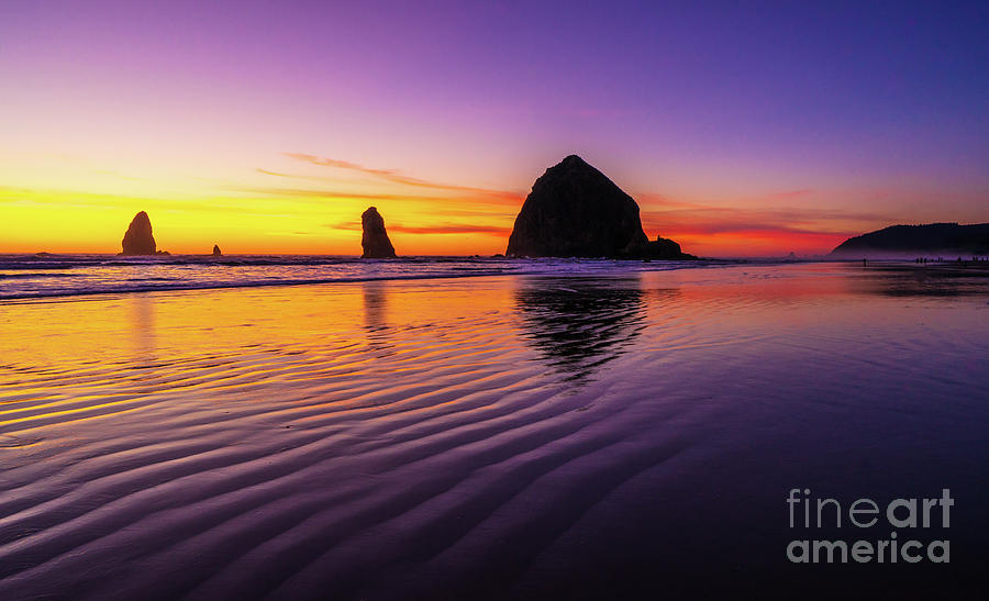 Oregon Coast Cannon Beach Sand Ripples Sunset Photograph