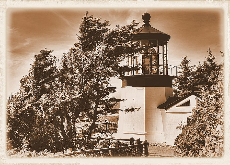 Oregon Coast - Cape Meares Lighthouse - The Little Iron Giant - Sepia Photograph by Michael Mazaika