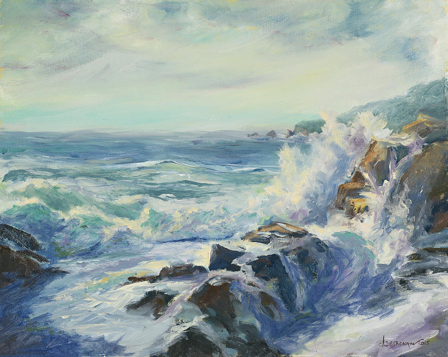 Oregon coast wave study Painting by Chi E Shenam Westin - Fine Art America