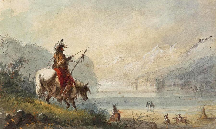 Oregon Indians Water Horses Drawing by Alfred Jacob Miller