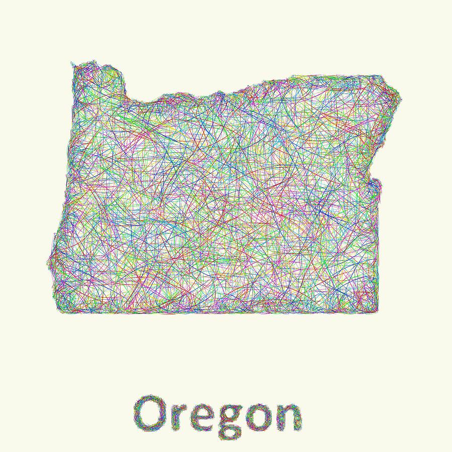 Oregon Map Digital Art - Oregon line art map by David Zydd