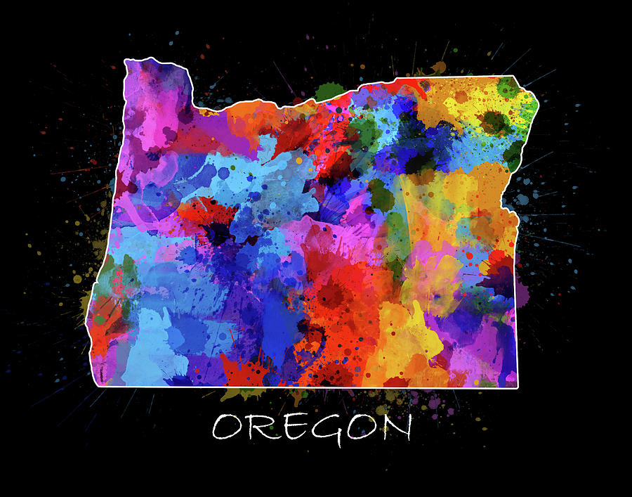 Oregon Map Color Splatter 2 Digital Art by Bekim M