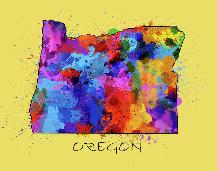 Oregon Map Color Splatter 4 Digital Art by Bekim M