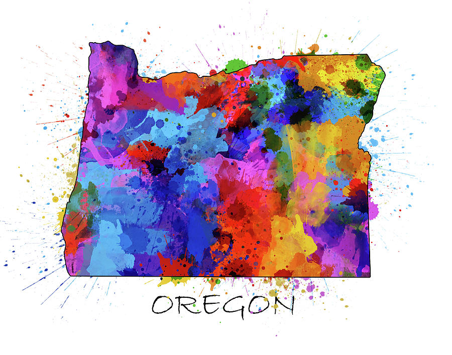 Oregon Map Color Splatter Digital Art by Bekim M
