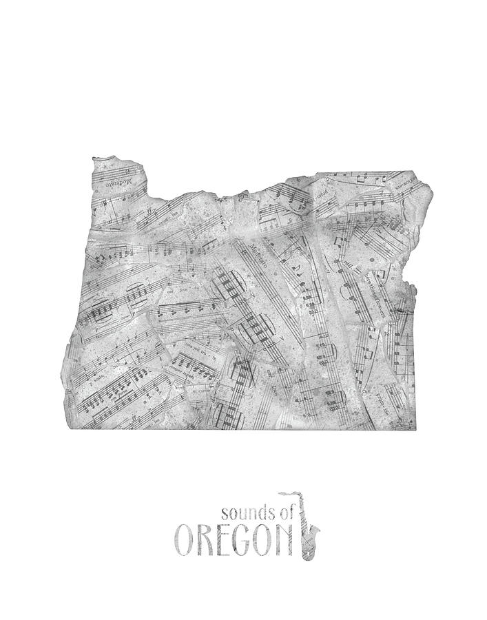 Portland Trail Blazers Digital Art - Oregon Map Music Notes by Bekim M
