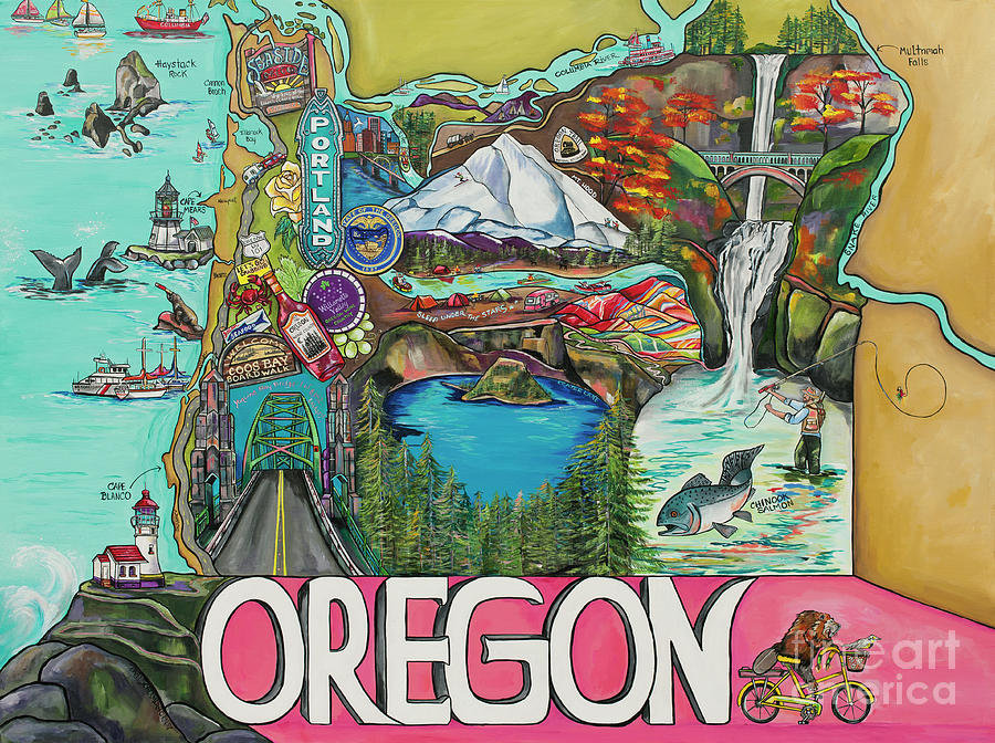 Oregon Map Painting by Patti Schermerhorn