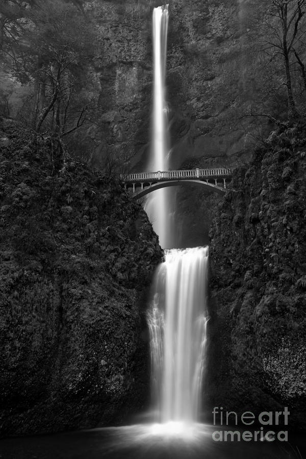 Oregon Multnomah Falls Black And White Photograph by Adam Jewell