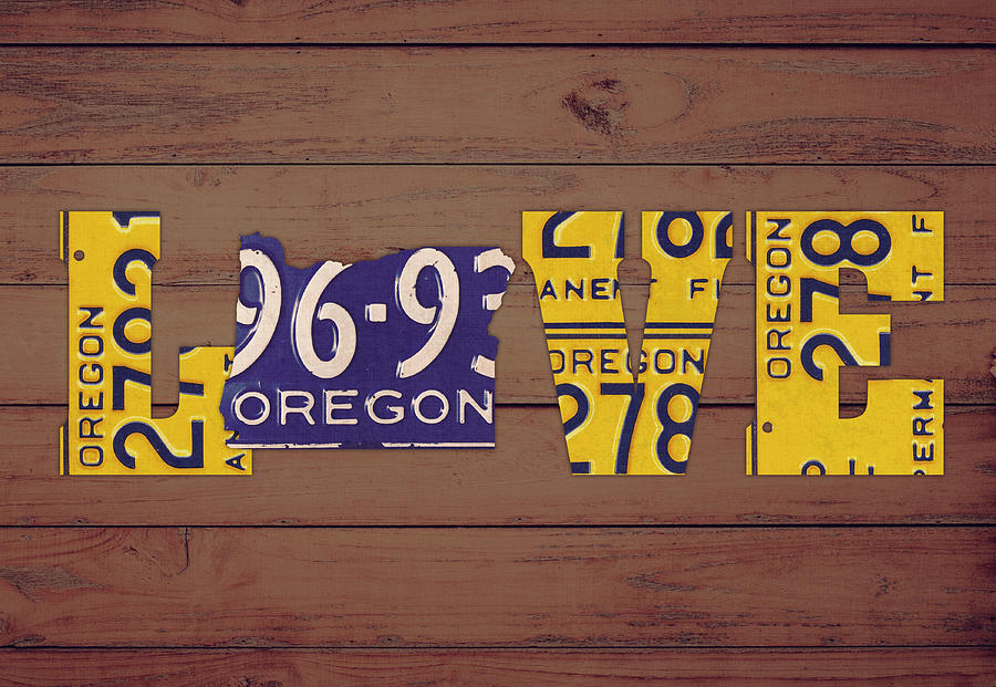 Oregon Mixed Media - Oregon State Love Heart License Plates Art Phrase by Design Turnpike