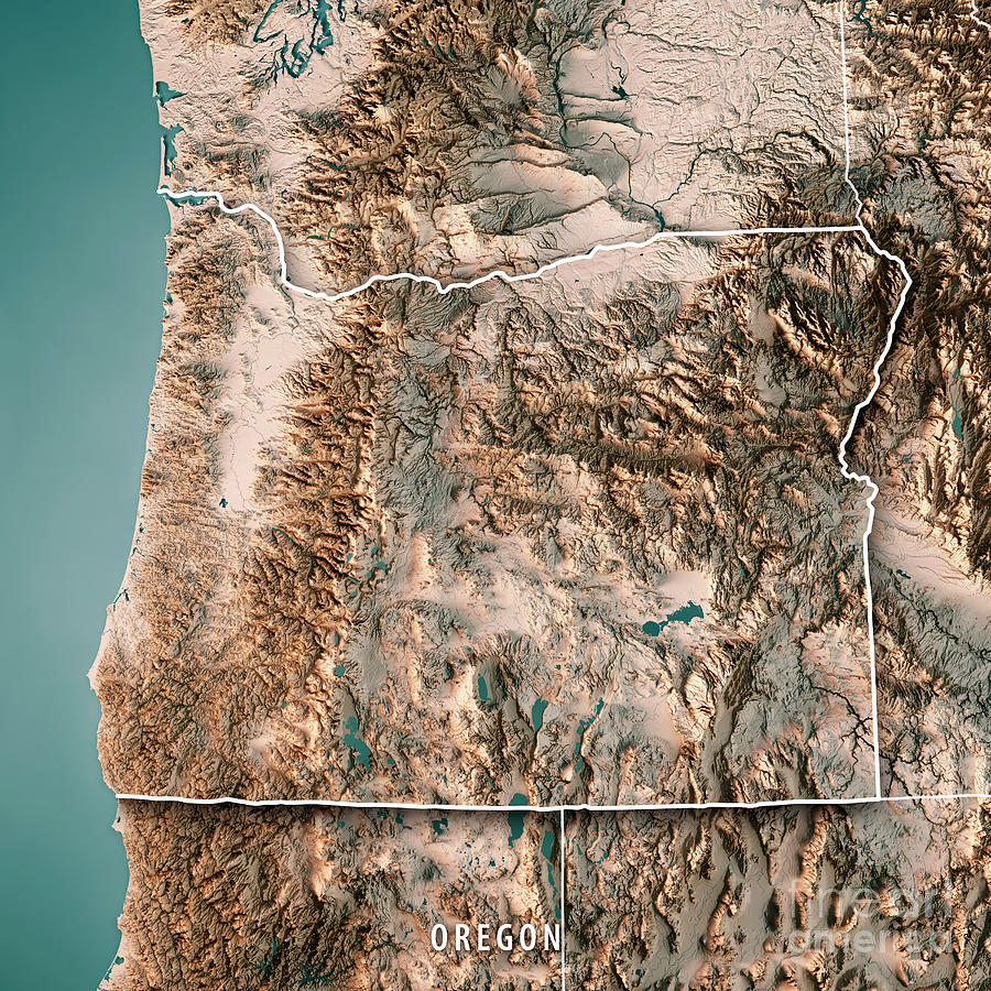 Oregon State Usa 3d Render Topographic Map Neutral Border Digital Art By Frank Ramspott Pixels 6931