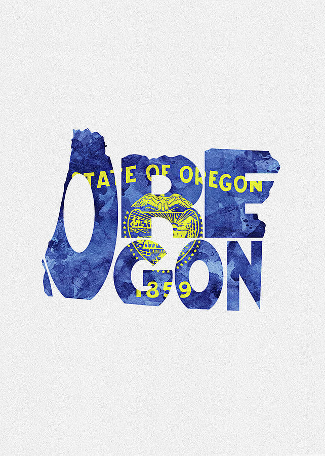 Oregon Typographic Map Flag Digital Art by Inspirowl Design