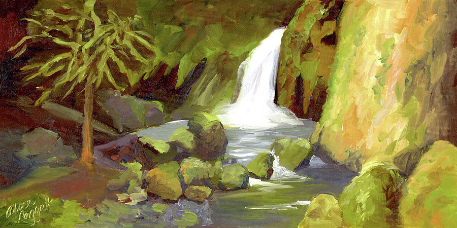 Oregon Waterfall Painting by Alice Leggett