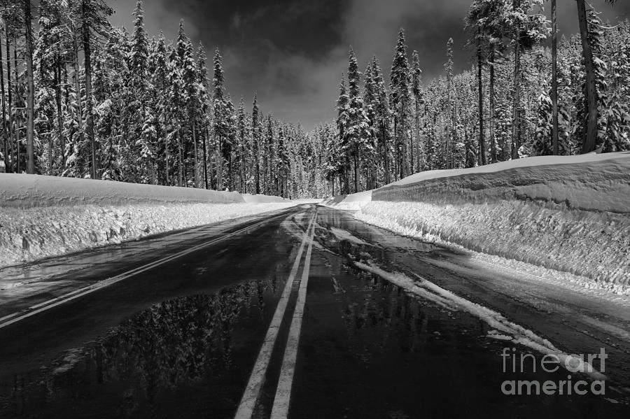 Oregon Winter Roads - Black And White Photograph by Adam Jewell