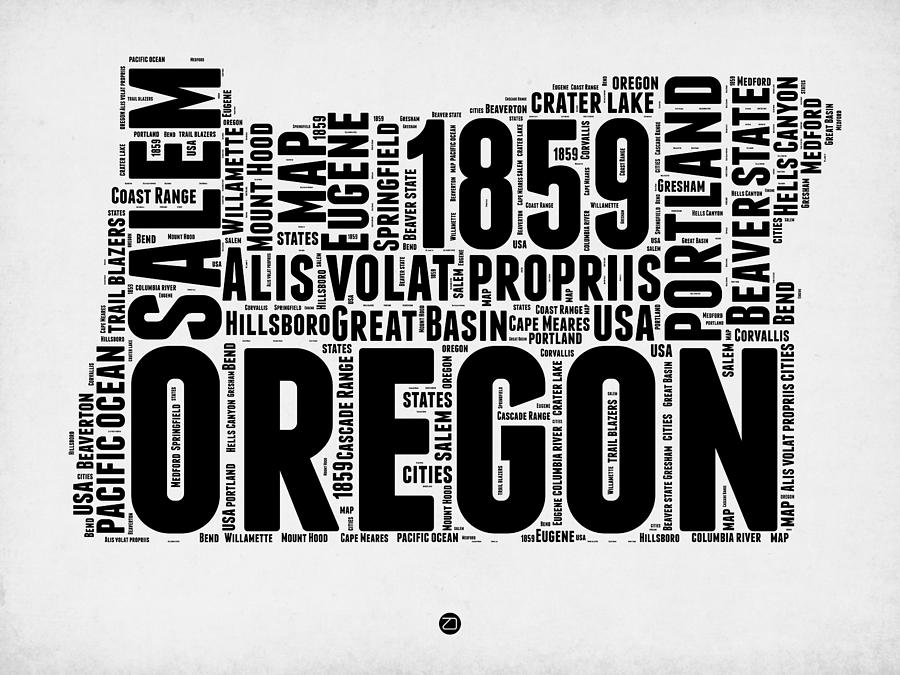 Oregon Map Digital Art - Oregon Word Cloud 1 by Naxart Studio
