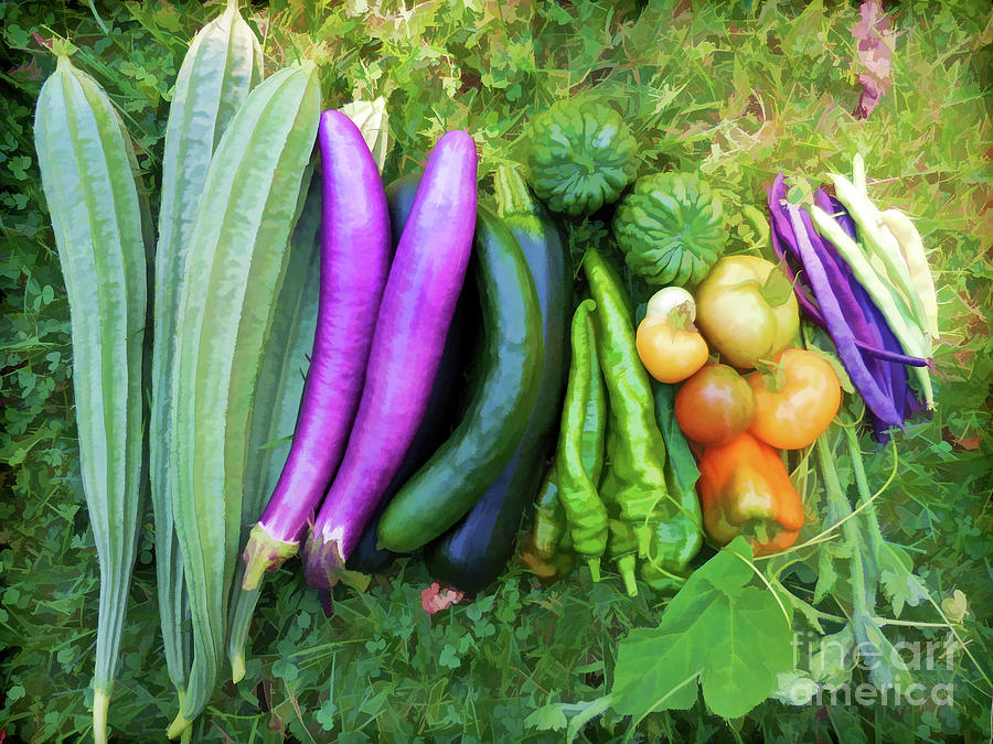 Organic home grown vegetables Painting by Jeelan Clark