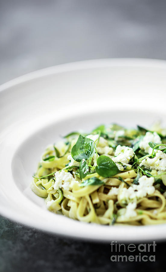 Organic Italian Ricotta And Fresh Mixed Herbs Tagliatelle Plate Photograph by JM Travel Photography