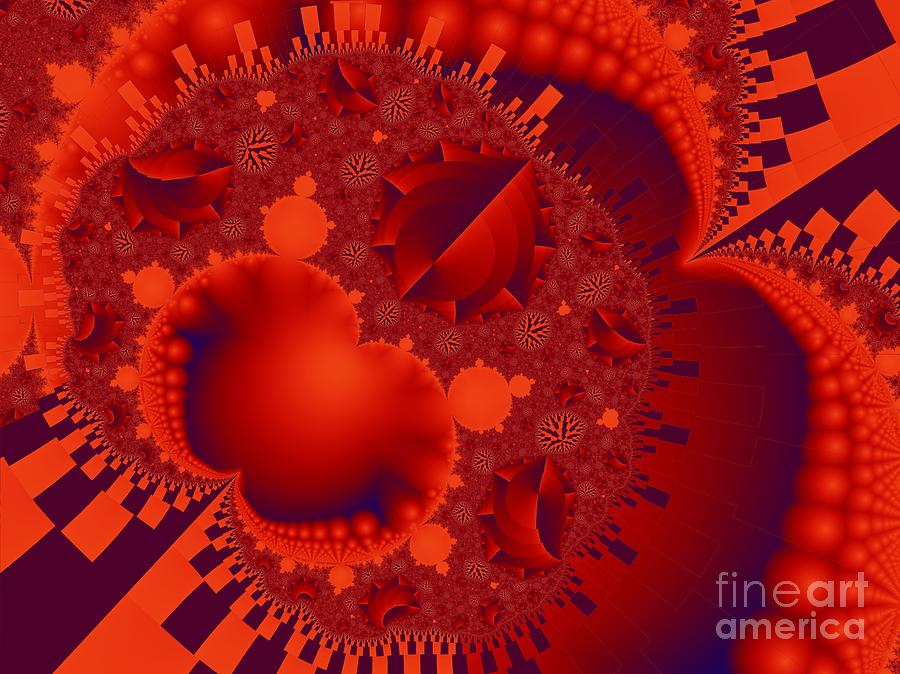 Digital Image Digital Art - Organics Over Geometrics in Red by Ronald Bissett