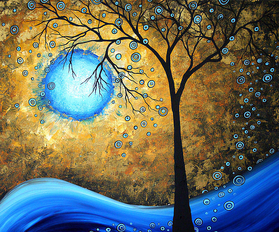 Orginal Abstract Landscape Painting BLUE FIRE by MADART Painting by Megan Aroon