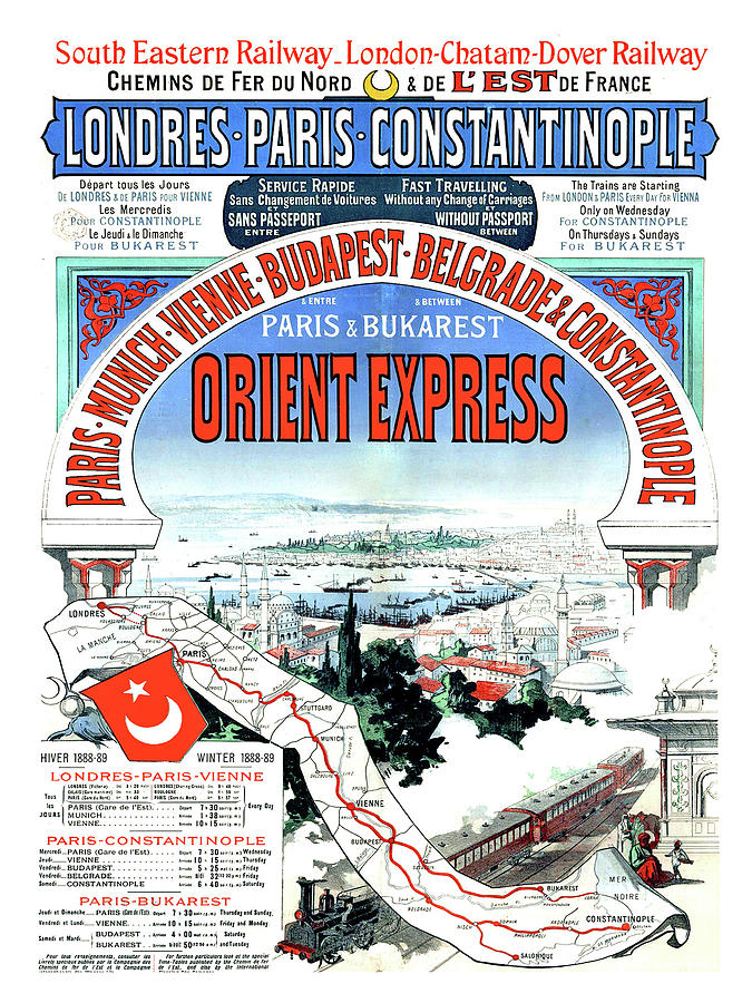 Orient Express railway route, travel poster Painting by Long Shot