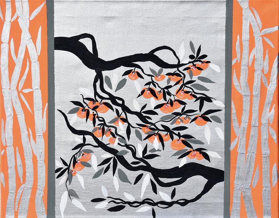 Oriental Bamboo Painting Modern Persimmons Tree Painting Oriental Art Orange Wall Art Painting By Geanna Georgescu