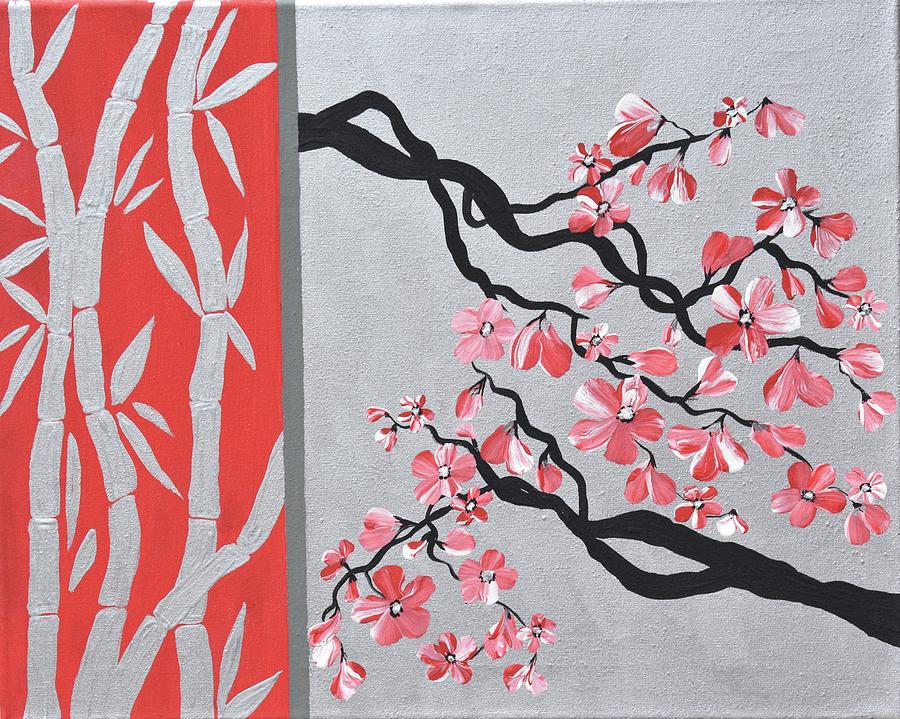Oriental Bamboo Painting Oriental Cherry Blossoms Art Beautiful Bamboo Art Modern Flower Painting    Painting by Geanna Georgescu