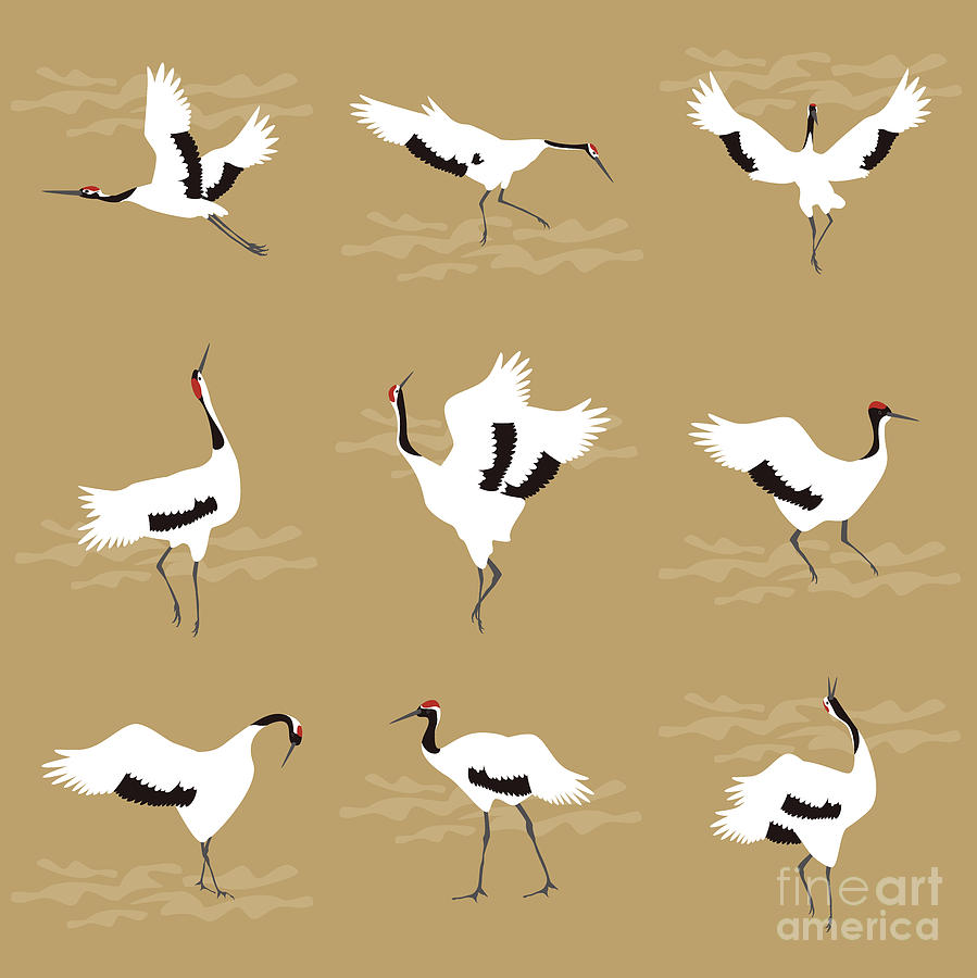 Oriental Cranes Digital Art by Claire Huntley