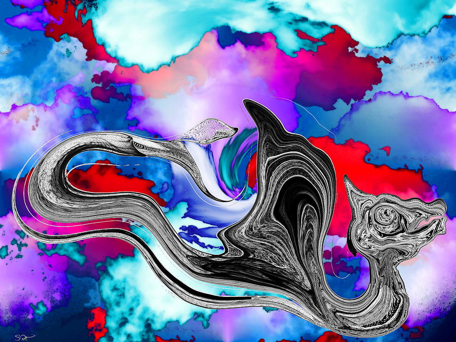 Oriental Dragon in motley sky Painting by Abstract Angel Artist Stephen K