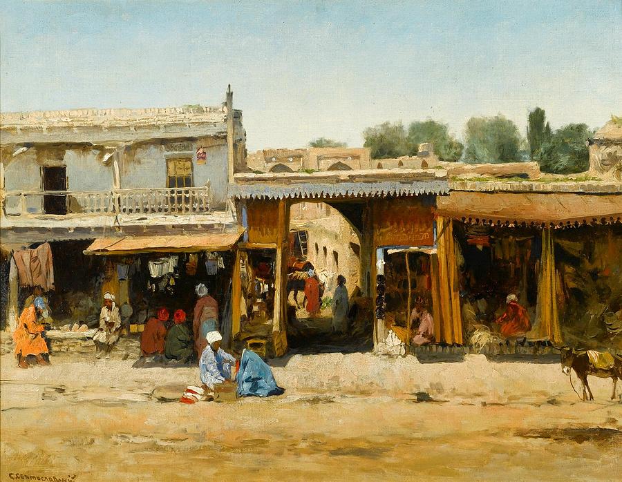 Oriental Market Scene Painting by MotionAge Designs