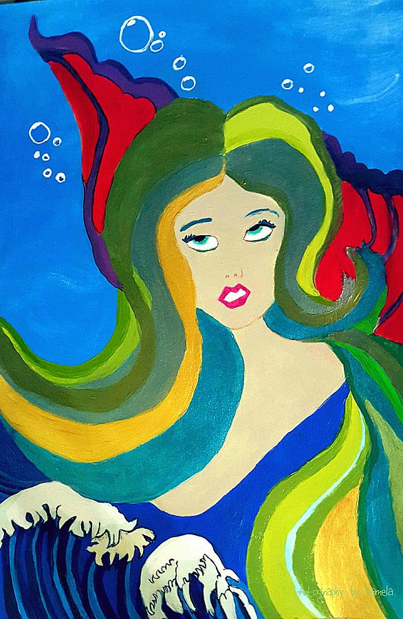 Japanese Mermaid Bubbles  Painting by Pamela Smale Williams