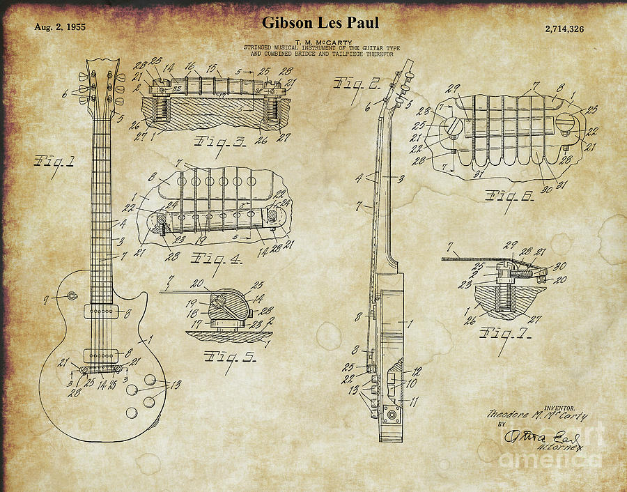 Original 1955 Gibson Les Paul Patent  Photograph by Doc Braham