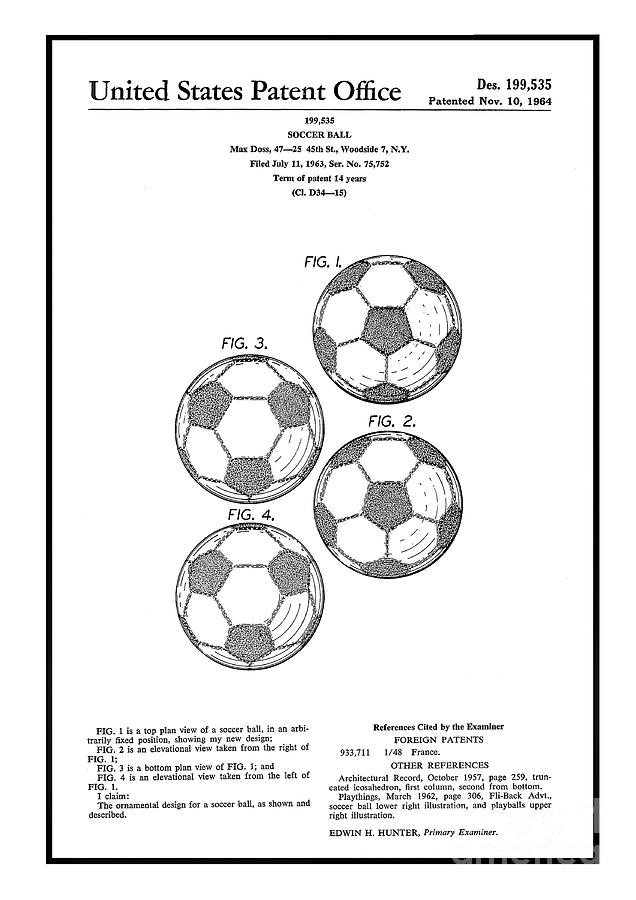 Original 1964 Vintage Soccer Ball Patent  Mixed Media by Doc Braham