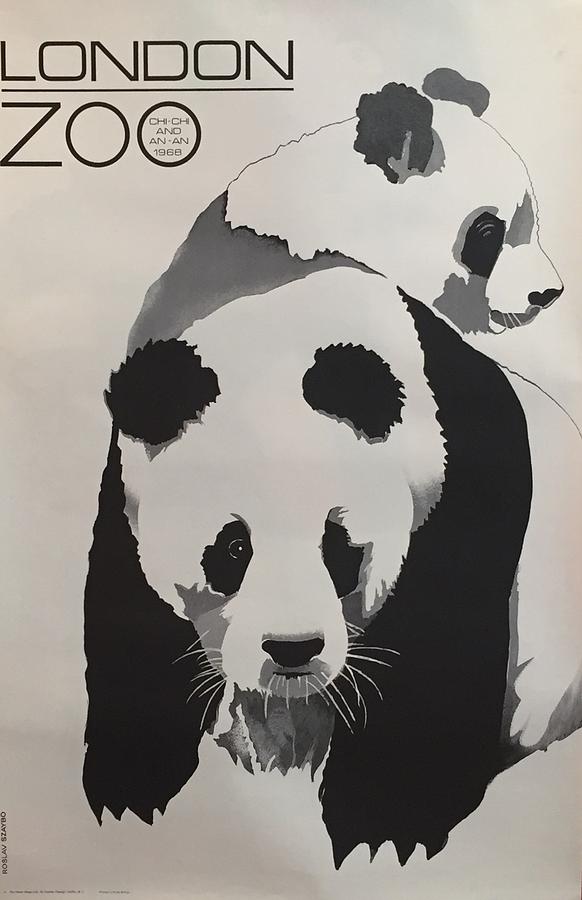Black And White Drawing - Original 1968 London Zoo Poster by Roslav Szaybo