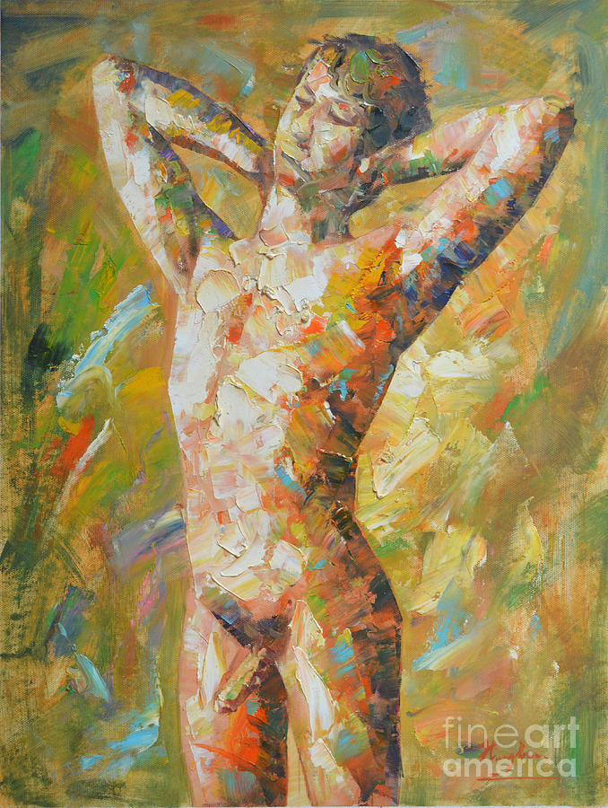 Original Abstract Oil Painting Art-male Nude By Kinfe Painting by Hongtao Huang