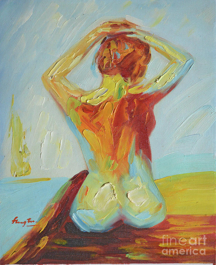Original Abstract Oil Painting Female Nude Girl On Canvas#16-2-5-06 Painting by Hongtao Huang