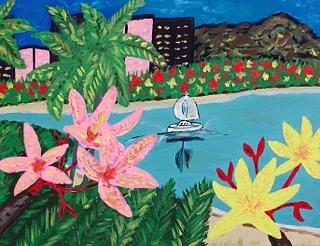 Original acrylic painting on canvas. Hawaii beach resort painting Painting by Jonathon Hansen