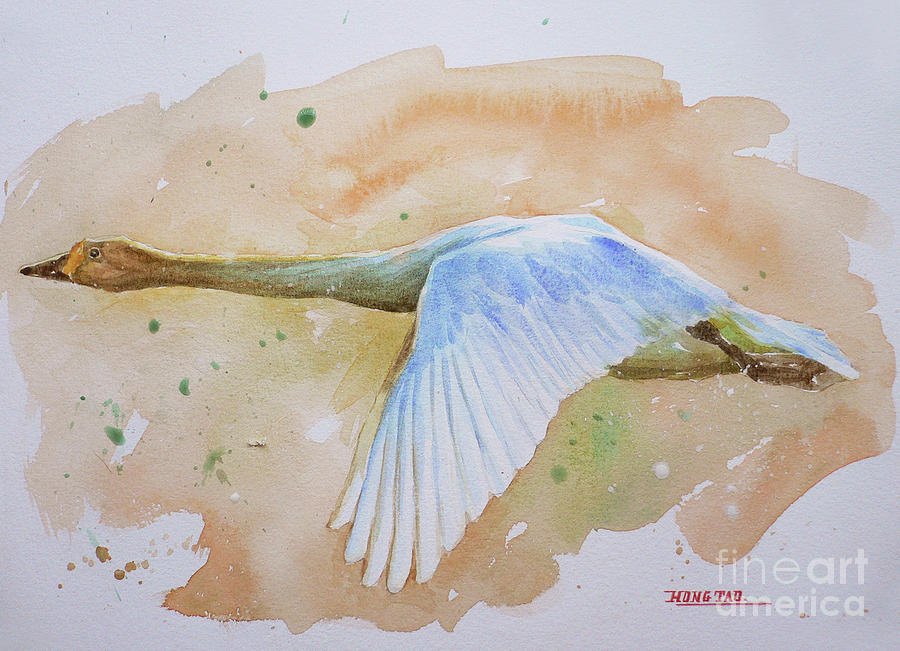 Original Animal Artwork Watercolour Painting  Wild Goose On Paper#16-6-16-04 Painting by Hongtao Huang