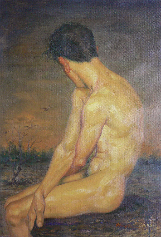 original artwork oil painting  nude THE NORTHERN GOOSE FLIES SOUTH on linenr#16-7-16 Painting by Hongtao Huang