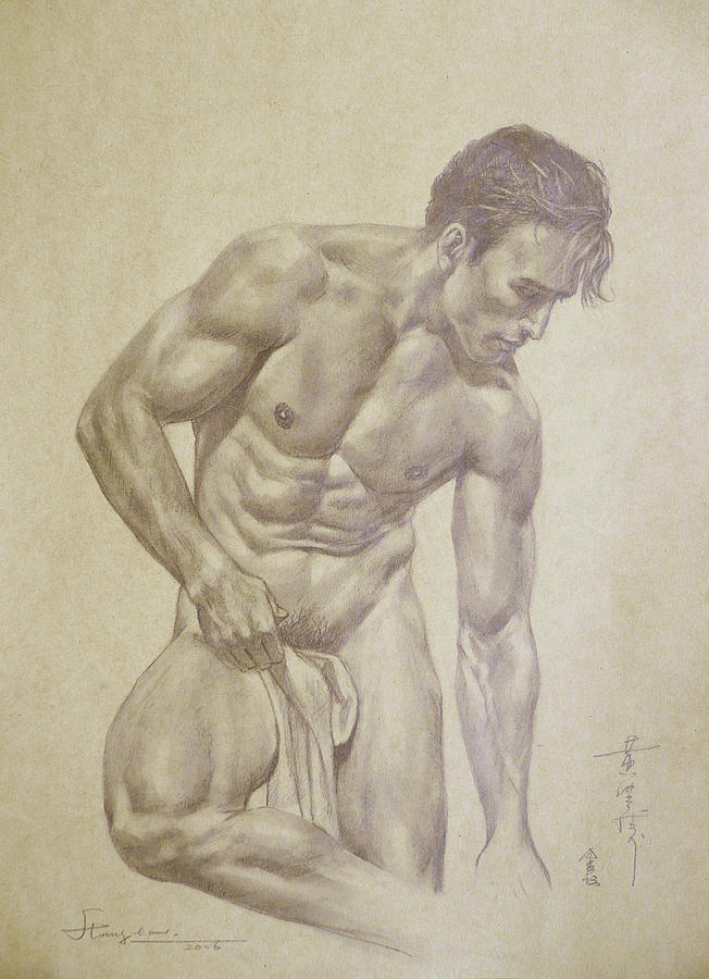 Male Nude Drawing - Original Artwork Pencil Drawing Male Nude Man On ...