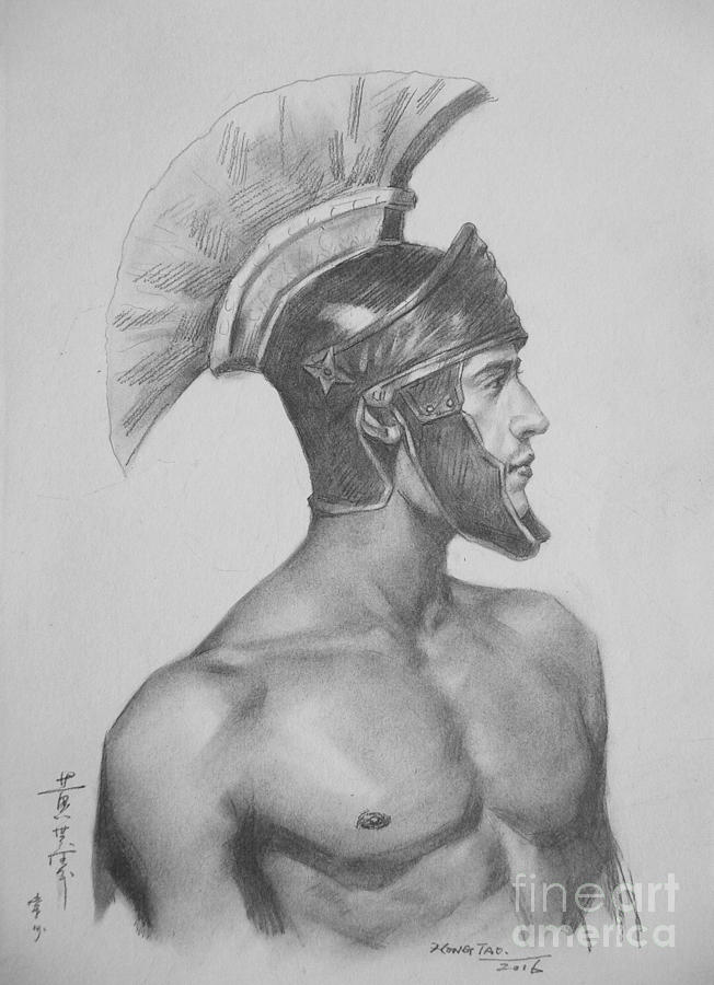 Original Charcoal Drawing Art Male Nude  On Paper #16-2-25 Painting by Hongtao Huang