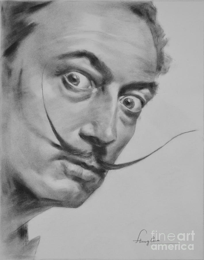 original charcoal drawing art portrait of Salvador Dali on paper #16-3 ...