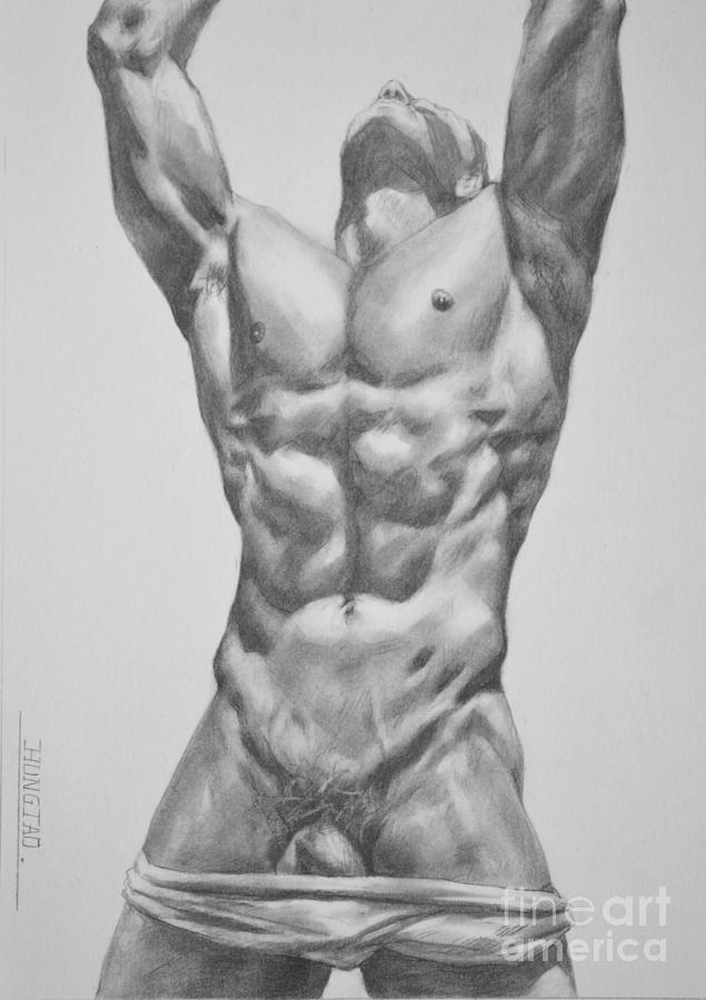 Original drawing sketch charcoal male nude gay interest man art pencil on paper