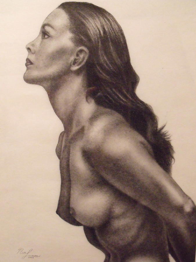 Original Charcoal Nude Female Profile Study Drawing by Neal Luea