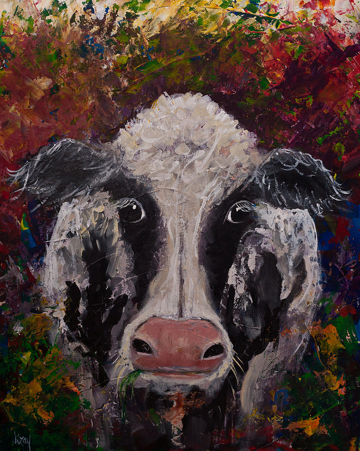 Original Colorful Expressionist Cow Painting Painting
