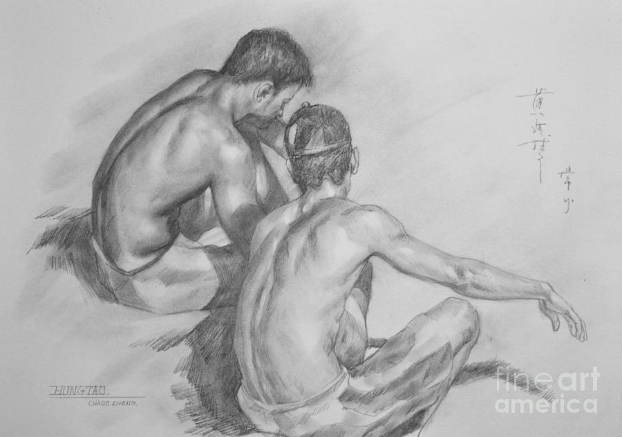 Original Drawing Art Male Nude Gay Interest Man Boy On Paper By Hongtao#610 Painting by Hongtao Huang